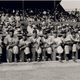 Eight black MLBers photographed at a Negro League Alumni All-Star Game in 1952. L-R: George Crowe, Joe Black, Hank Thompson, Sam Jethroe, Larry Doby, Roy Campanella, Monte Irvin, and Harry “Suitcase” Simpson.